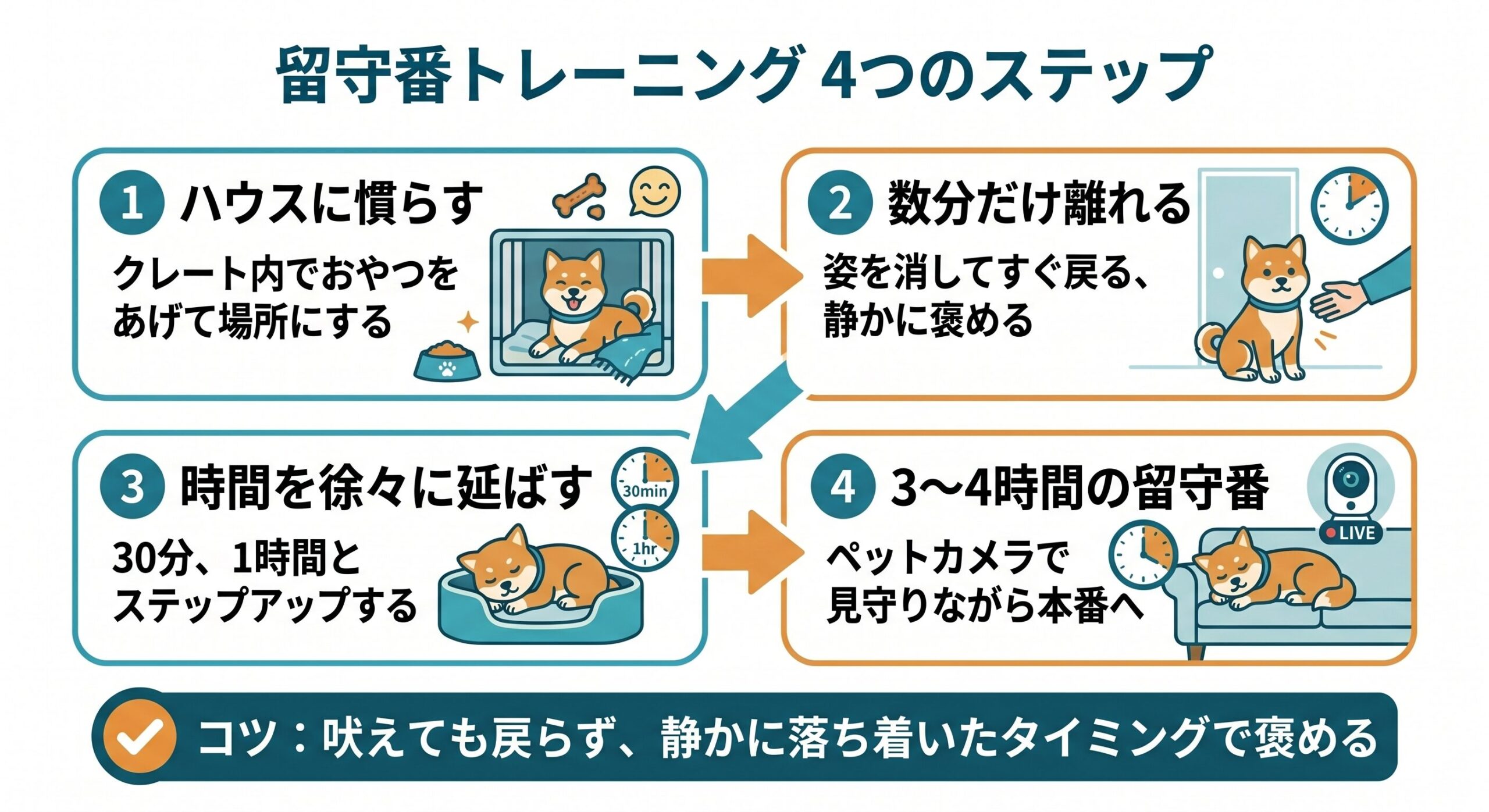 給水器やおもちゃ、ペットカメラが設置された、留守番用の子犬用ケージ環境
